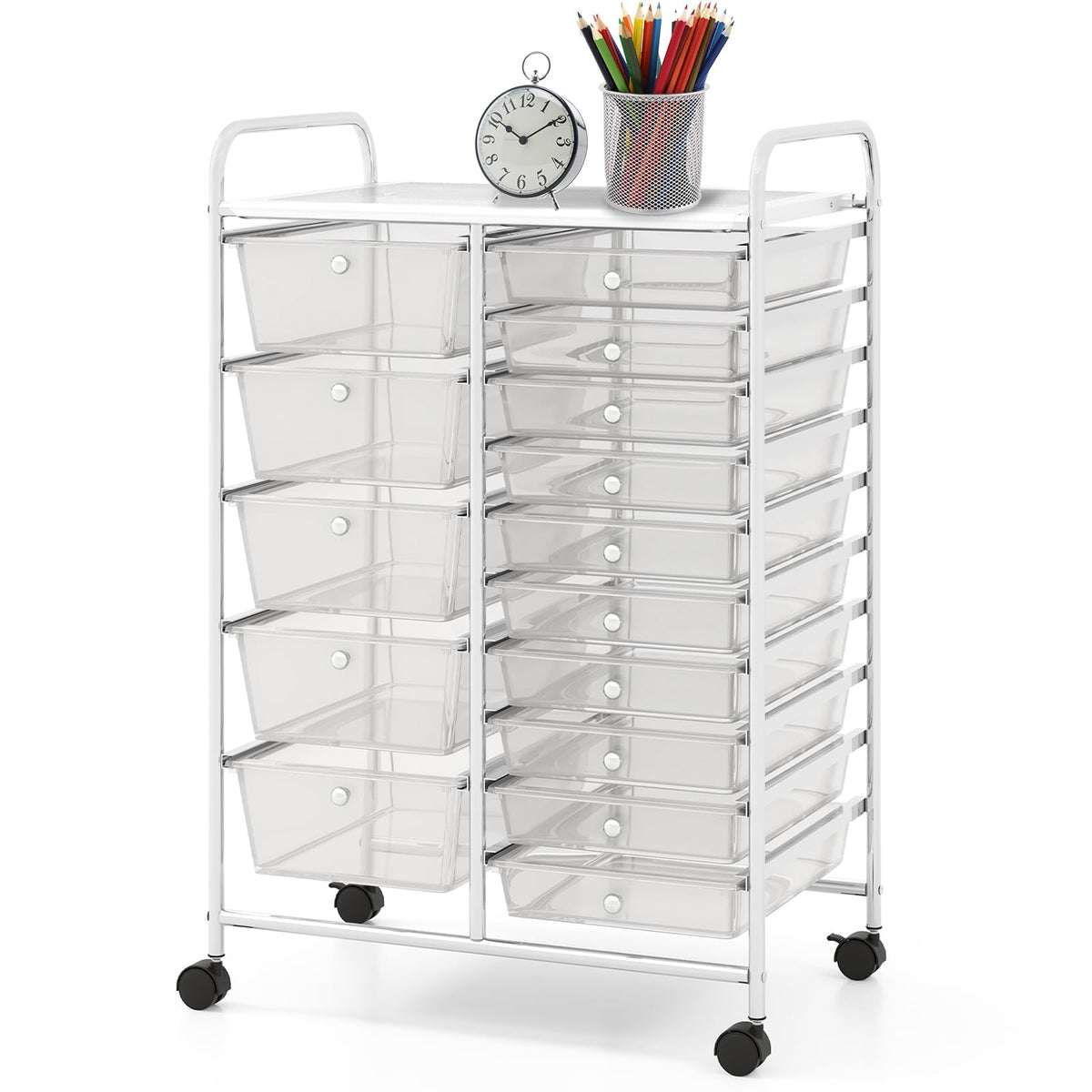 15 Drawer Rolling Storage Cart with Metal Frame D905