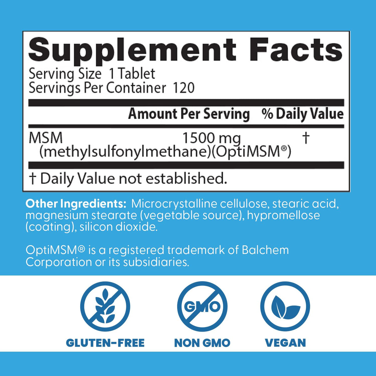 MSM Supplement 1500mg 120 Tablets T376227