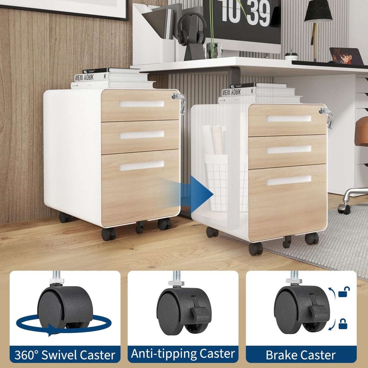 3 Drawer Mobile Metal File Cabinet with Lock O242