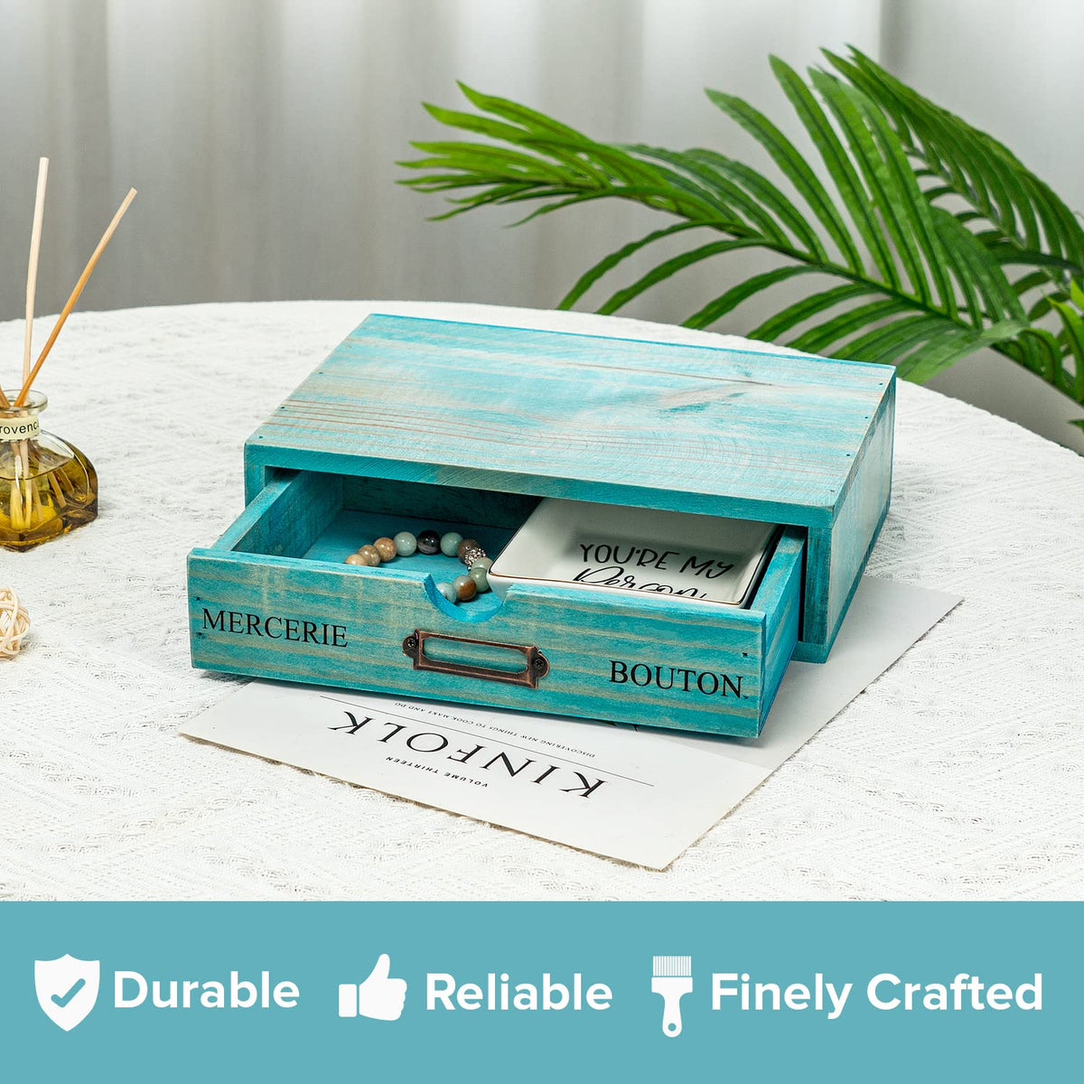 Turquoise Single Drawer Wooden Organizer S11752