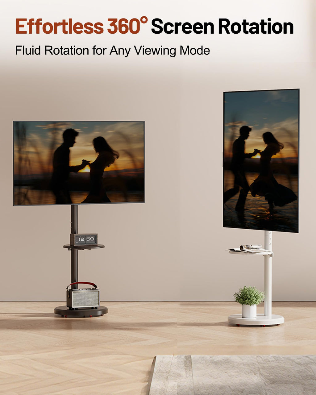 Rolling TV Stand with Shelf and Hidden Wheels C983841