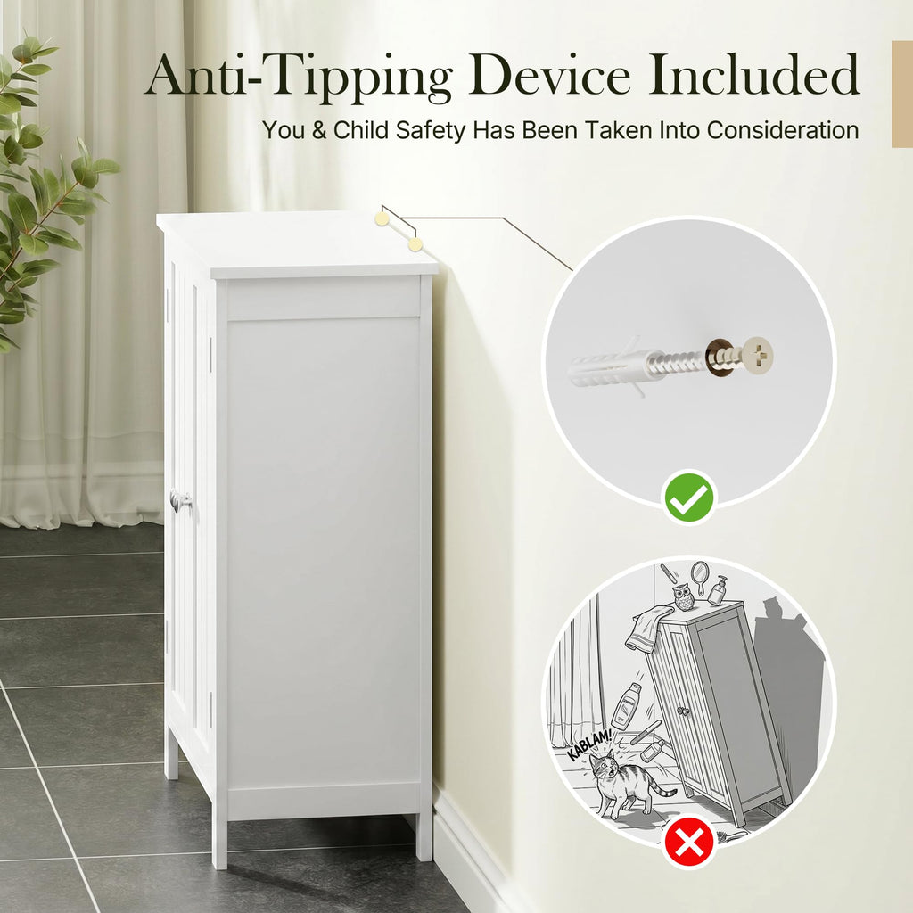 Bathroom Floor Storage Cabinet with Adjustable Shelf and Double Door C38084