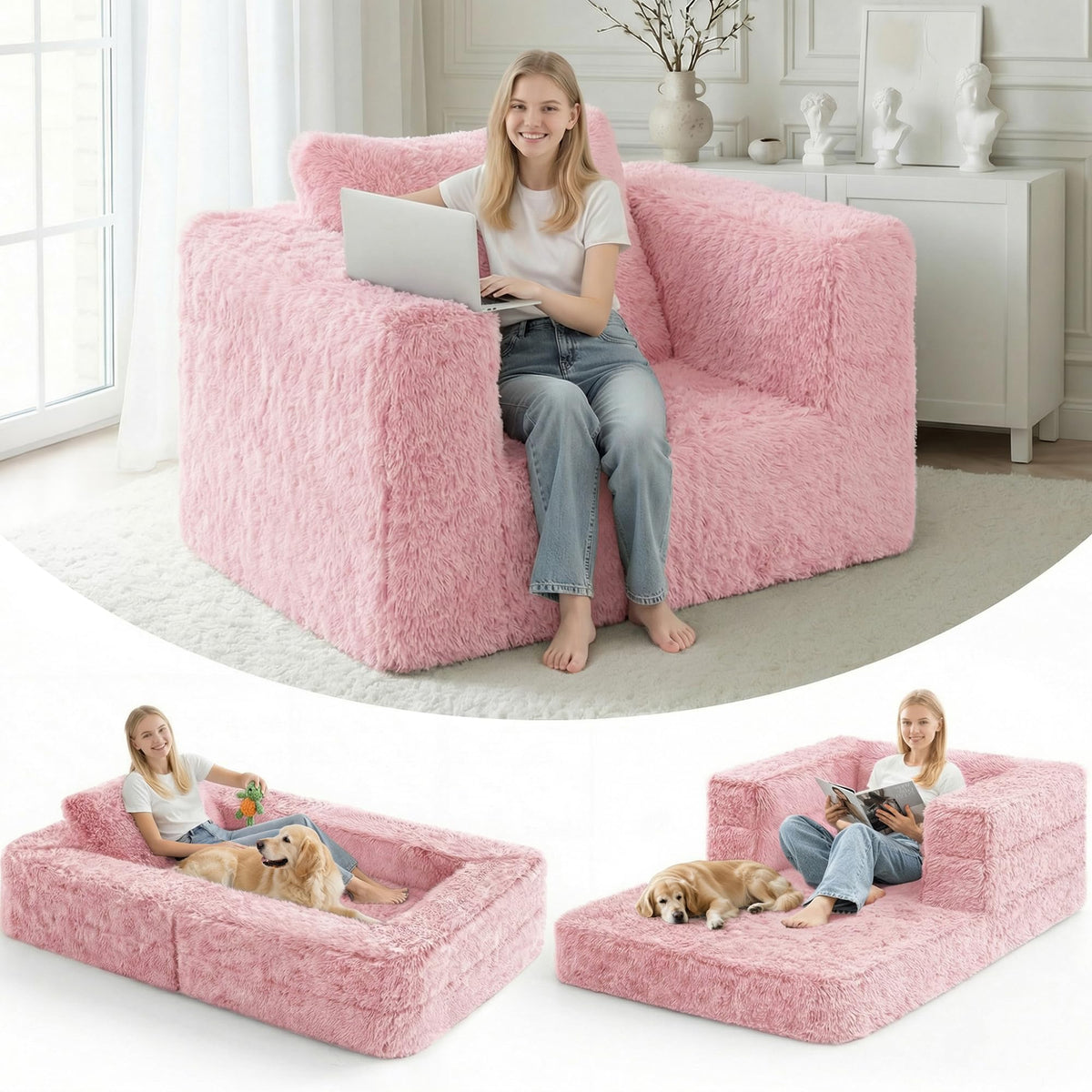 Convertible Sofa Bed 3-in-1 Futon with Pillow U684609