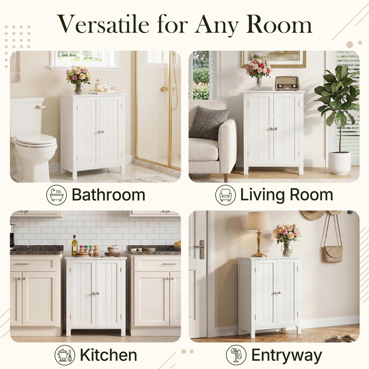 Bathroom Floor Storage Cabinet with Adjustable Shelf and Double Door C38084