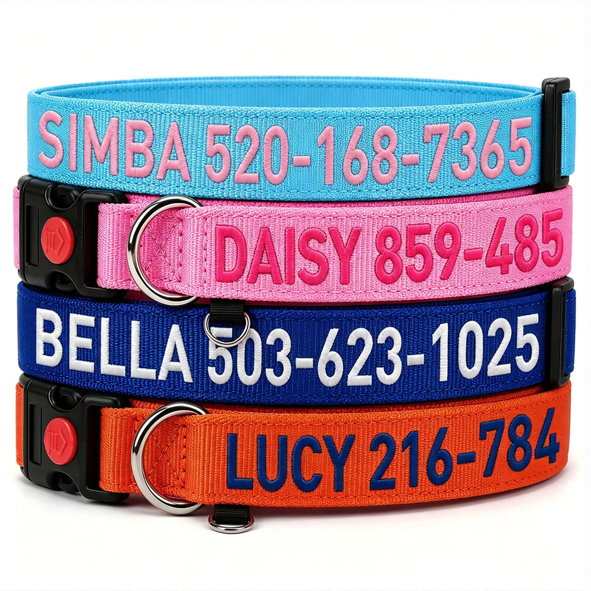 Custom Embroidered Dog Collar with Name and Number R858