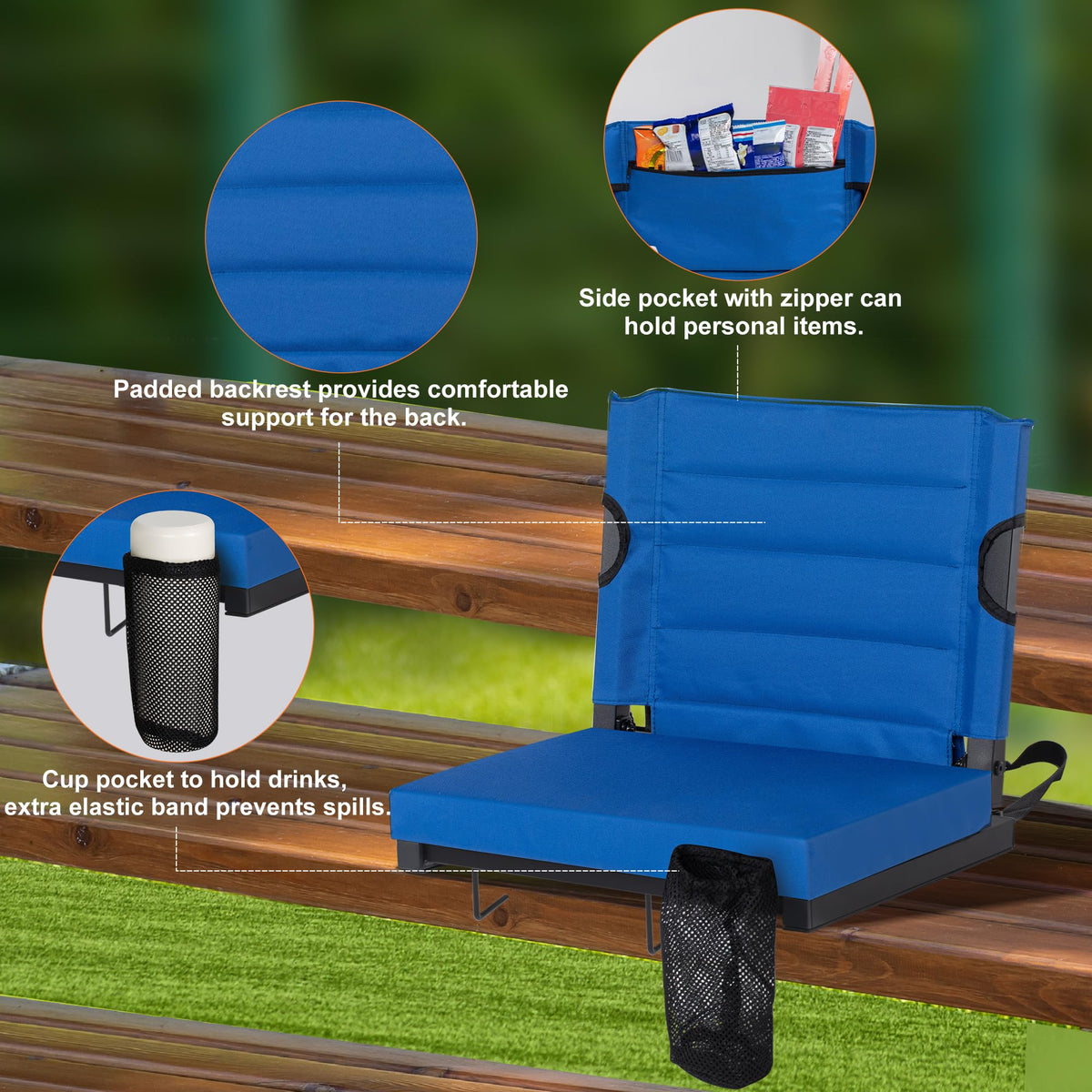 2 Pack Blue Stadium Seats for Bleachers with Back Support N802