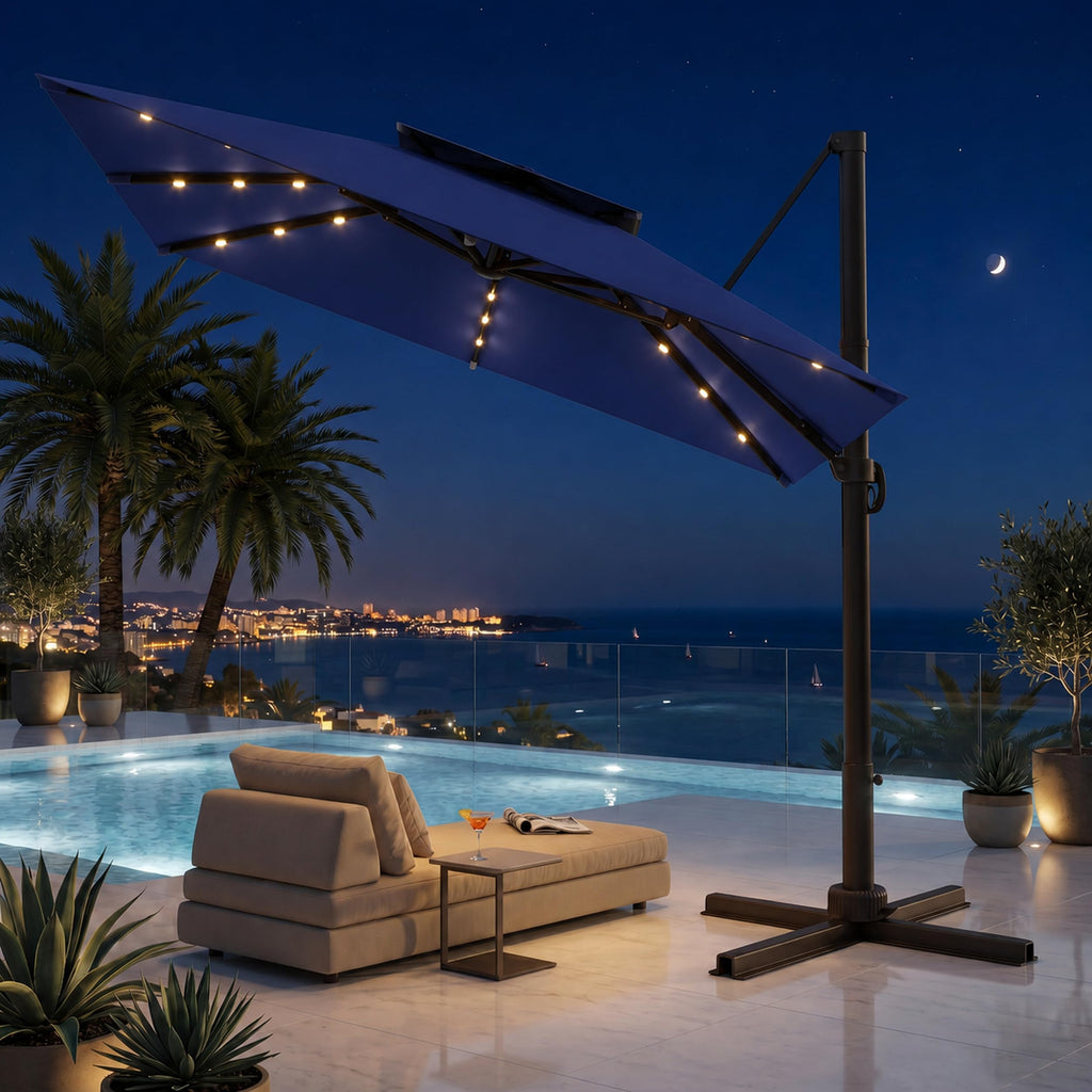 11x11 FT Double-Top Cantilever Patio Umbrella with Lights Z881