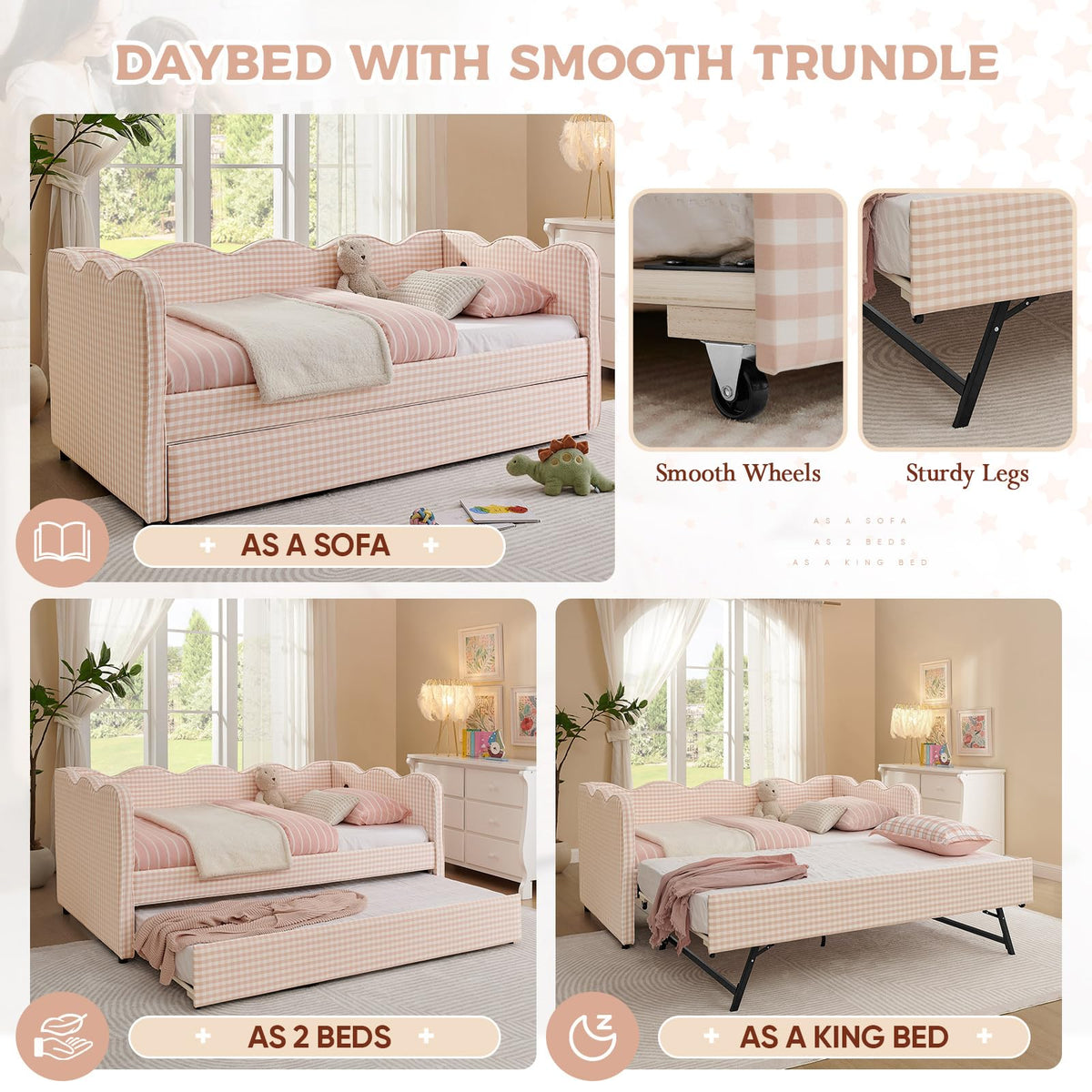 Twin Size Upholstered Daybed with Pop Up Trundle G866601