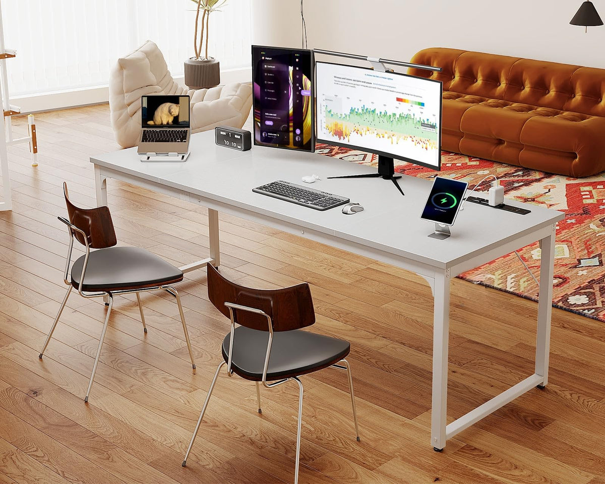 71 Inch White Computer Desk with USB Ports C90515