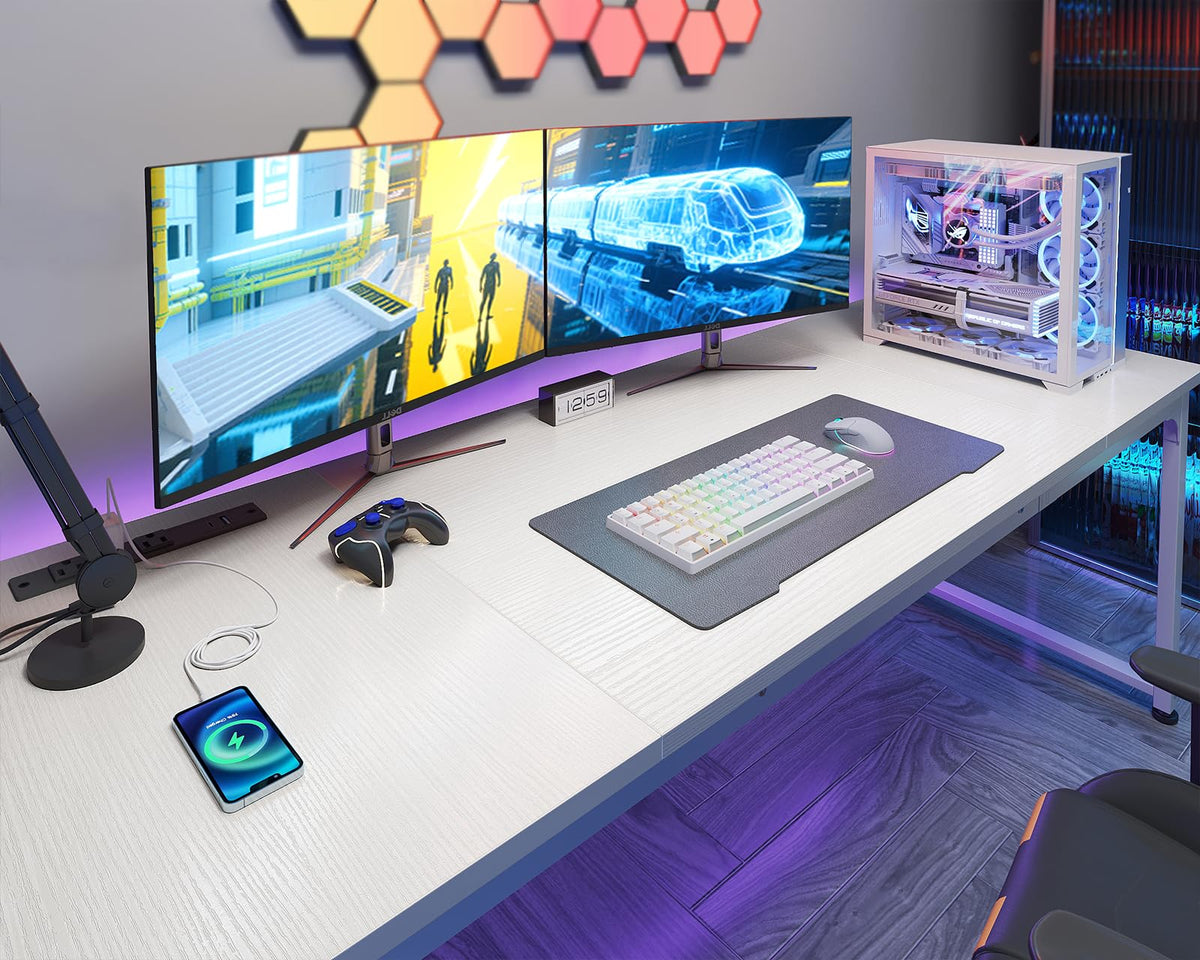 71 Inch White Computer Desk with USB Ports C90515