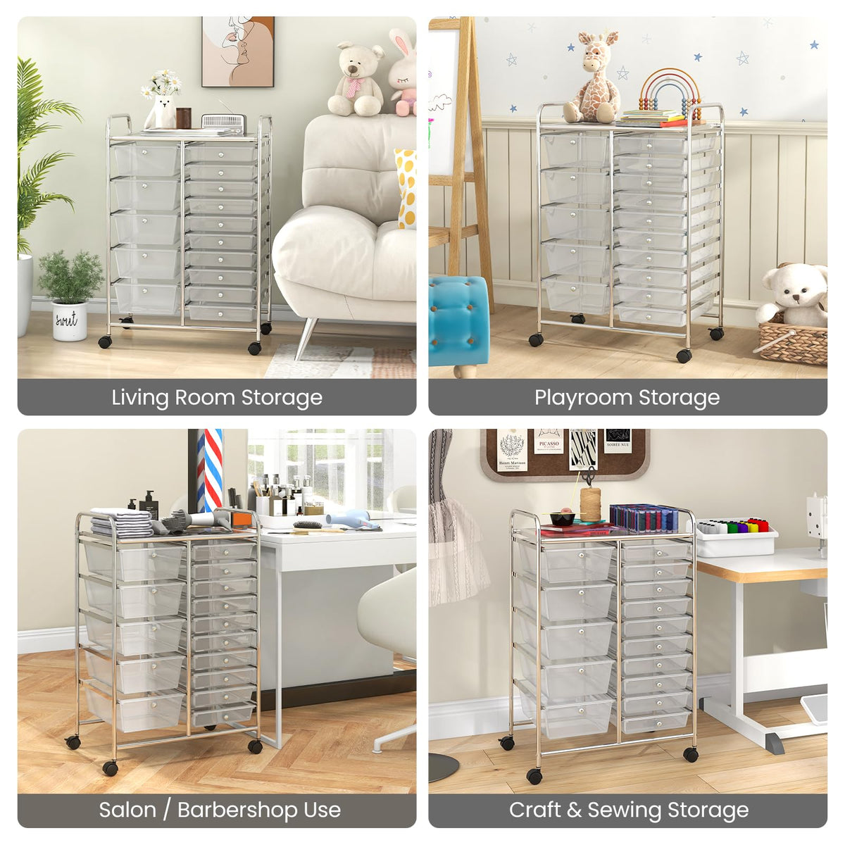 15 Drawer Rolling Storage Cart with Metal Frame D905