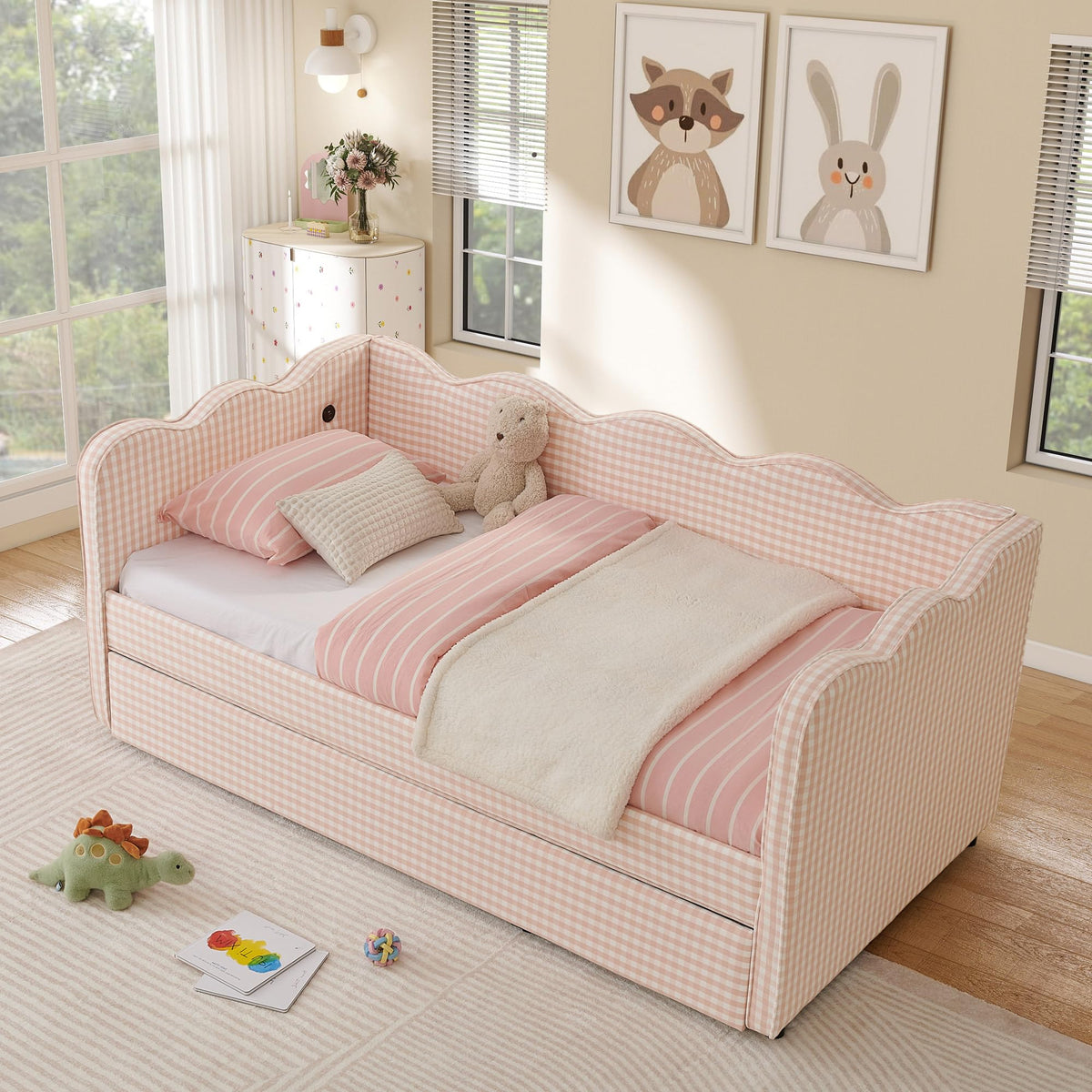 Twin Size Upholstered Daybed with Pop Up Trundle G866601