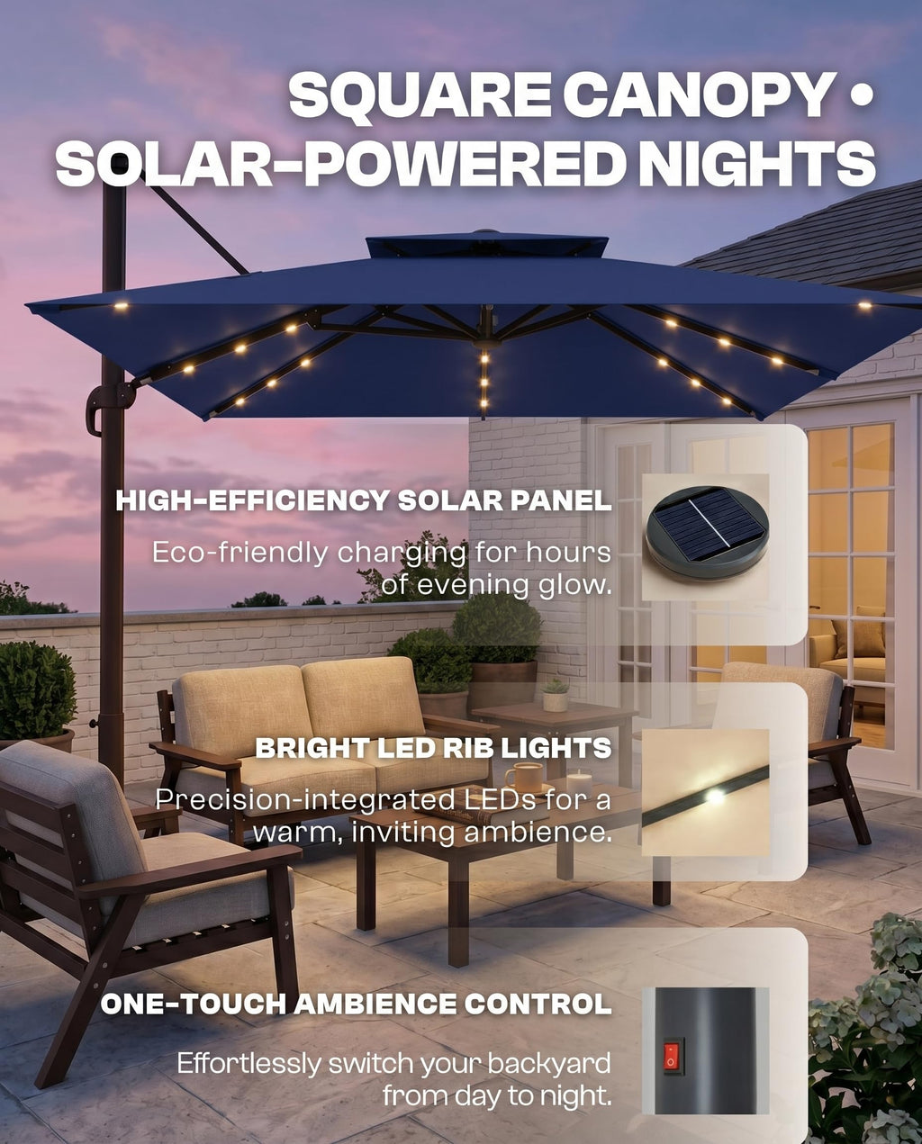 11x11 FT Double-Top Cantilever Patio Umbrella with Lights Z881