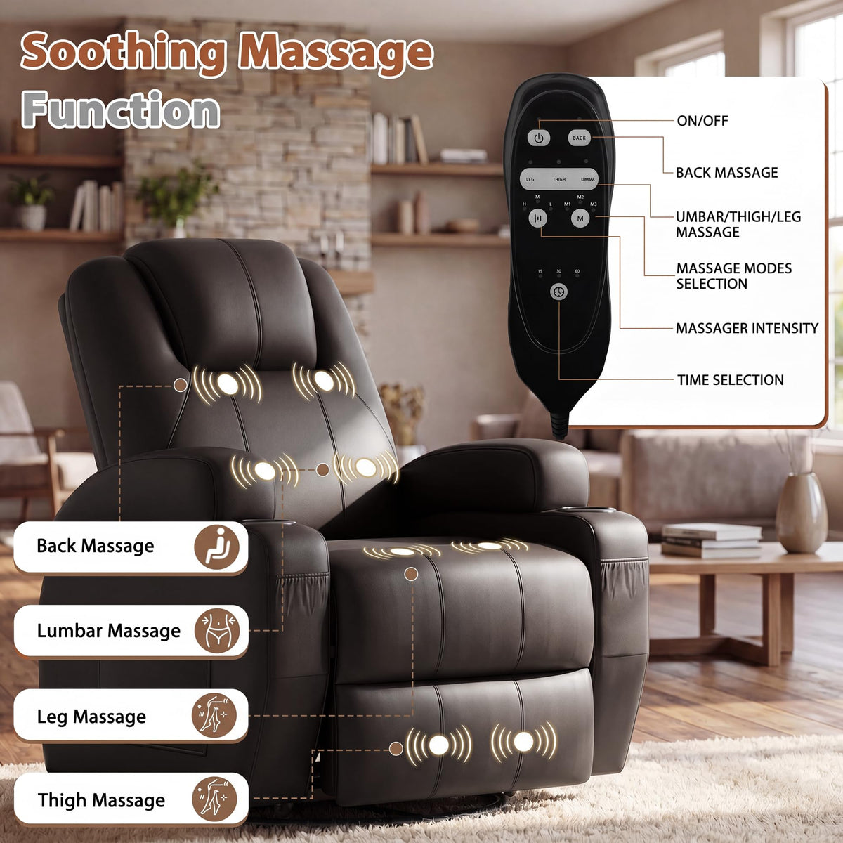 Swivel Rocker Recliner Chair with Vibration Massage M4958