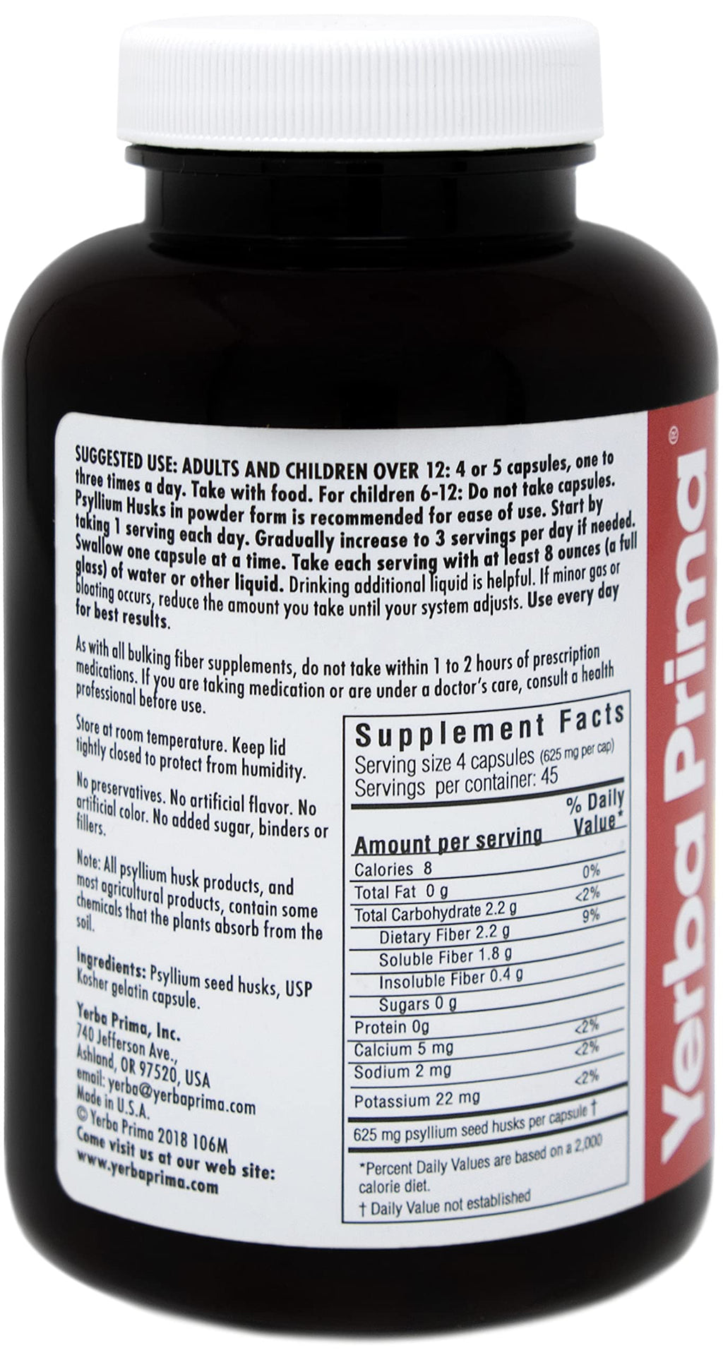 Psyllium Husks Caps Dietary Fiber 625 mg 180 Capsules T550