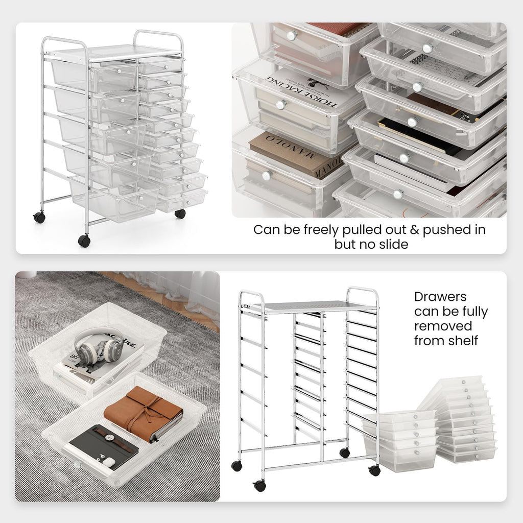15 Drawer Rolling Storage Cart with Metal Frame D905