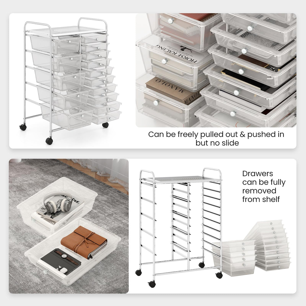 15 Drawer Rolling Storage Cart with Metal Frame D905