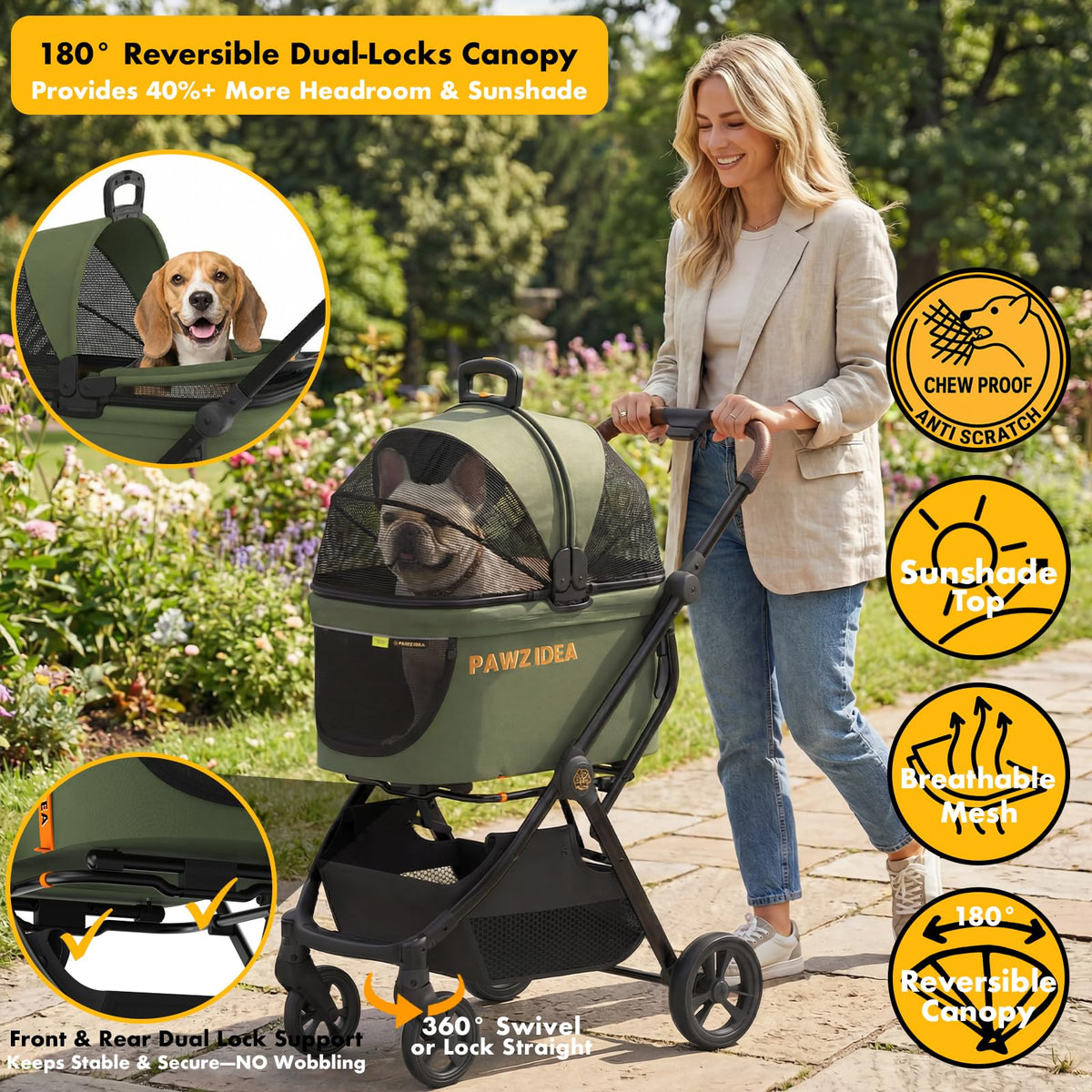 Foldable Pet Stroller with Detachable Carrier R189