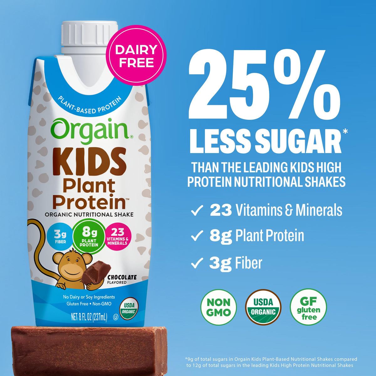 Organic Vegan Kids Protein Shakes Chocolate 8 Fl Oz 12 Pack N969