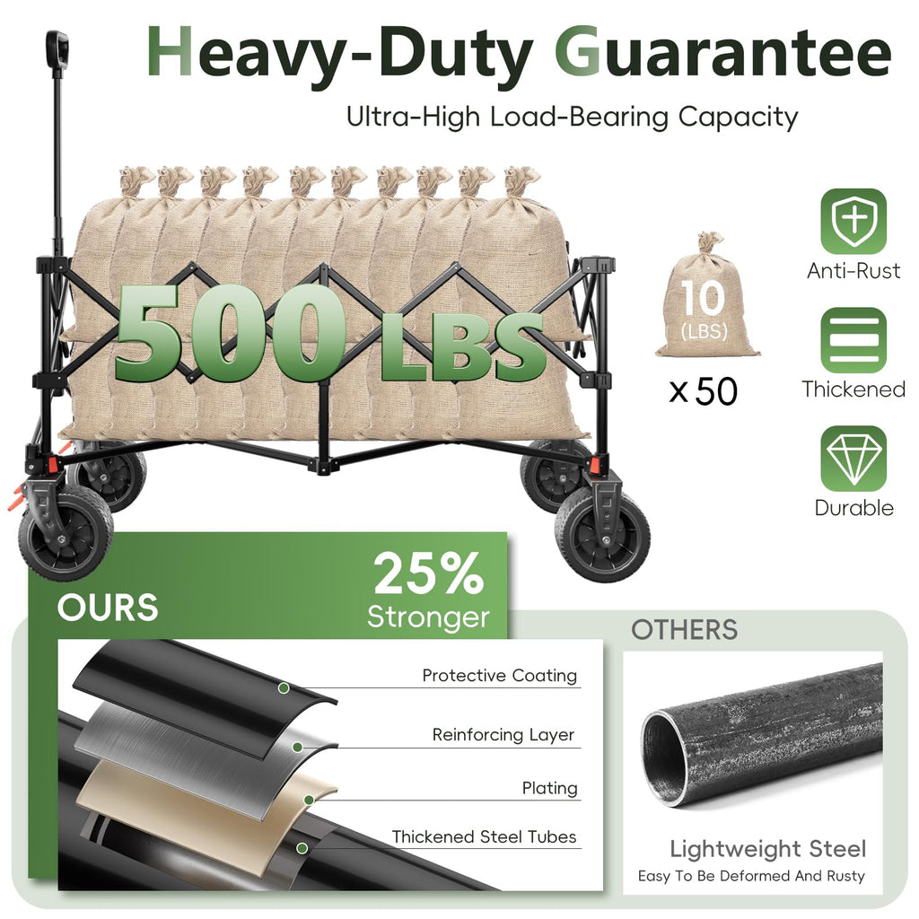 46" Collapsible Foldable Extended Wagon, 500LB Weight Capacity with 280L Heavy Duty Folding Cart, Black F148