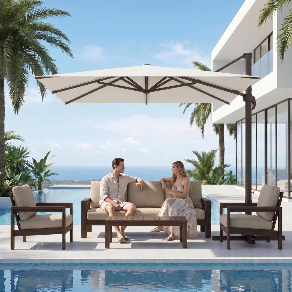 11ft Offset Cantilever Patio Umbrella with Solar Lights W878