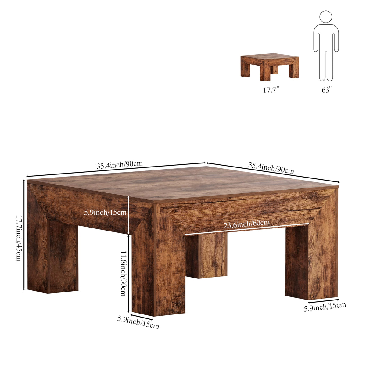35" Wooden Square Coffee Table W848