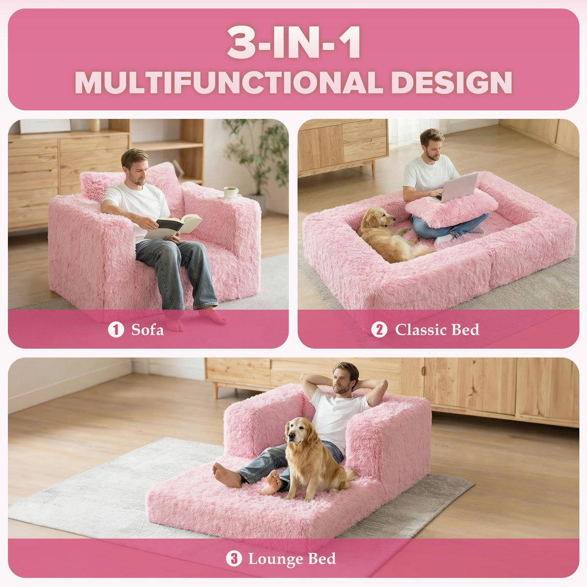 Convertible Sofa Bed 3-in-1 Futon with Pillow U684609