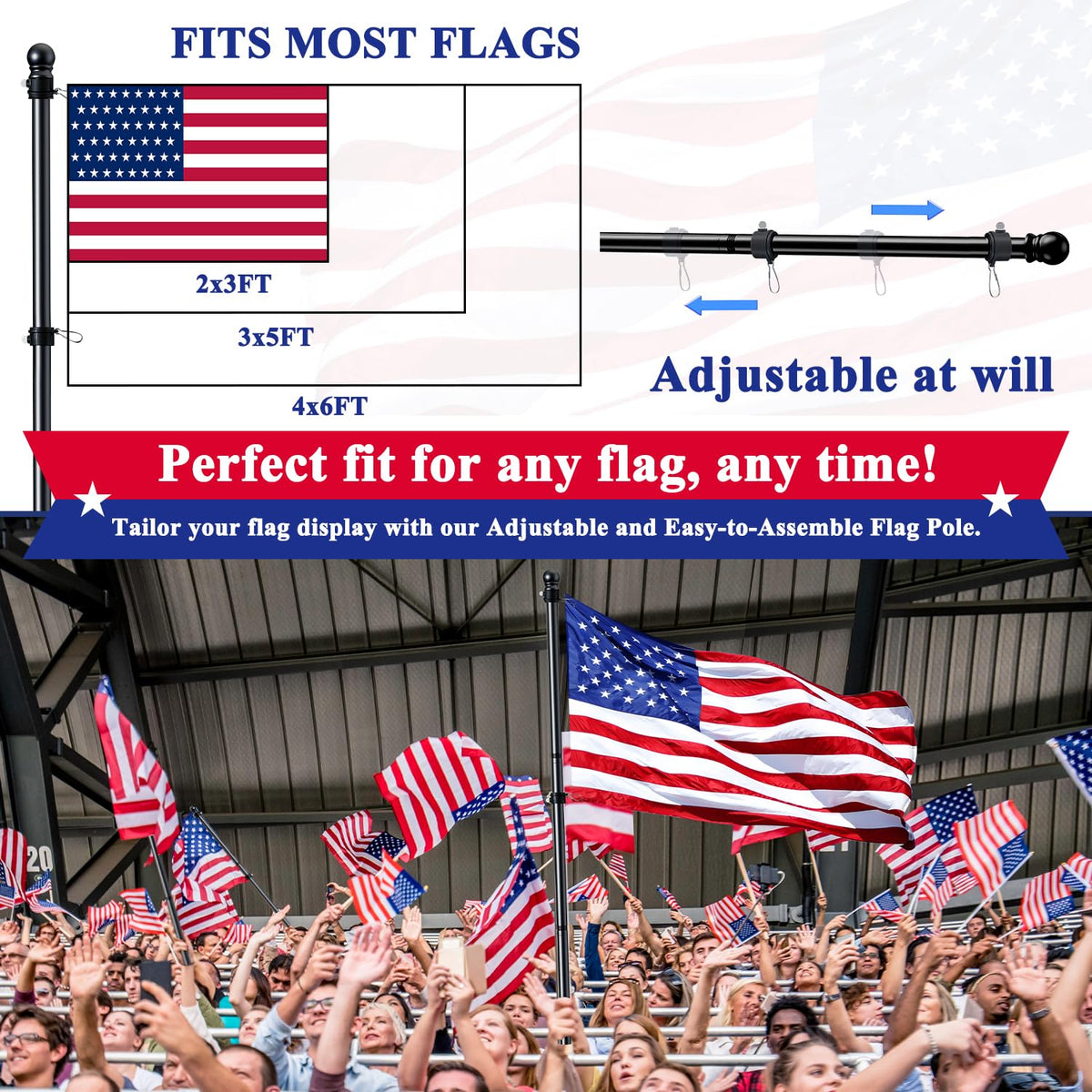 Tangle Free Stainless Steel Flag Pole Kit with Bracket W391647