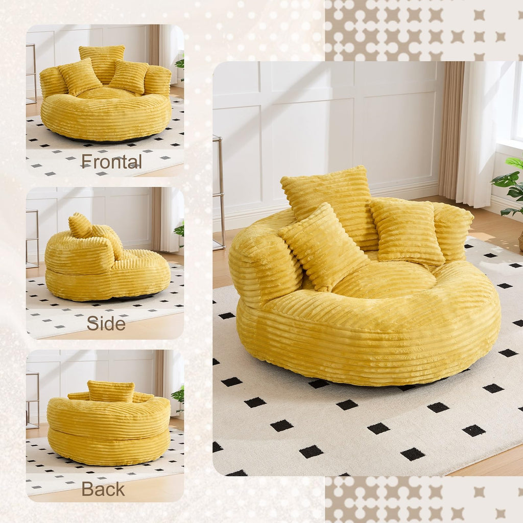 Oversized Corduroy Bean Bag Chair with 3 Pillows J317806