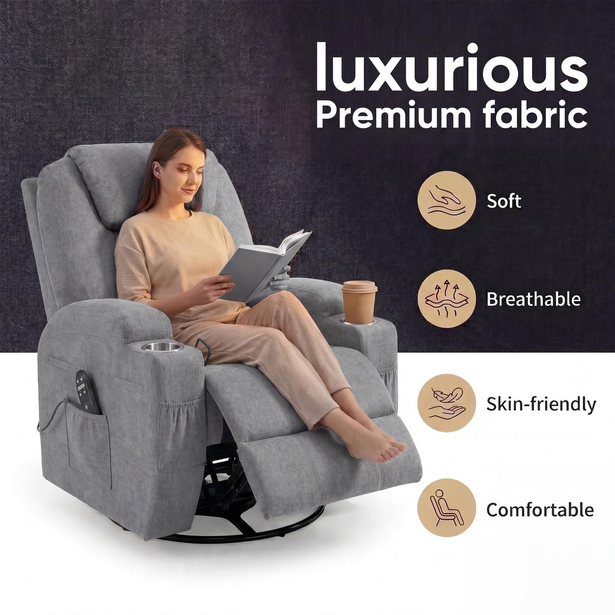 Small Swivel Rocker Recliner with Massage P598