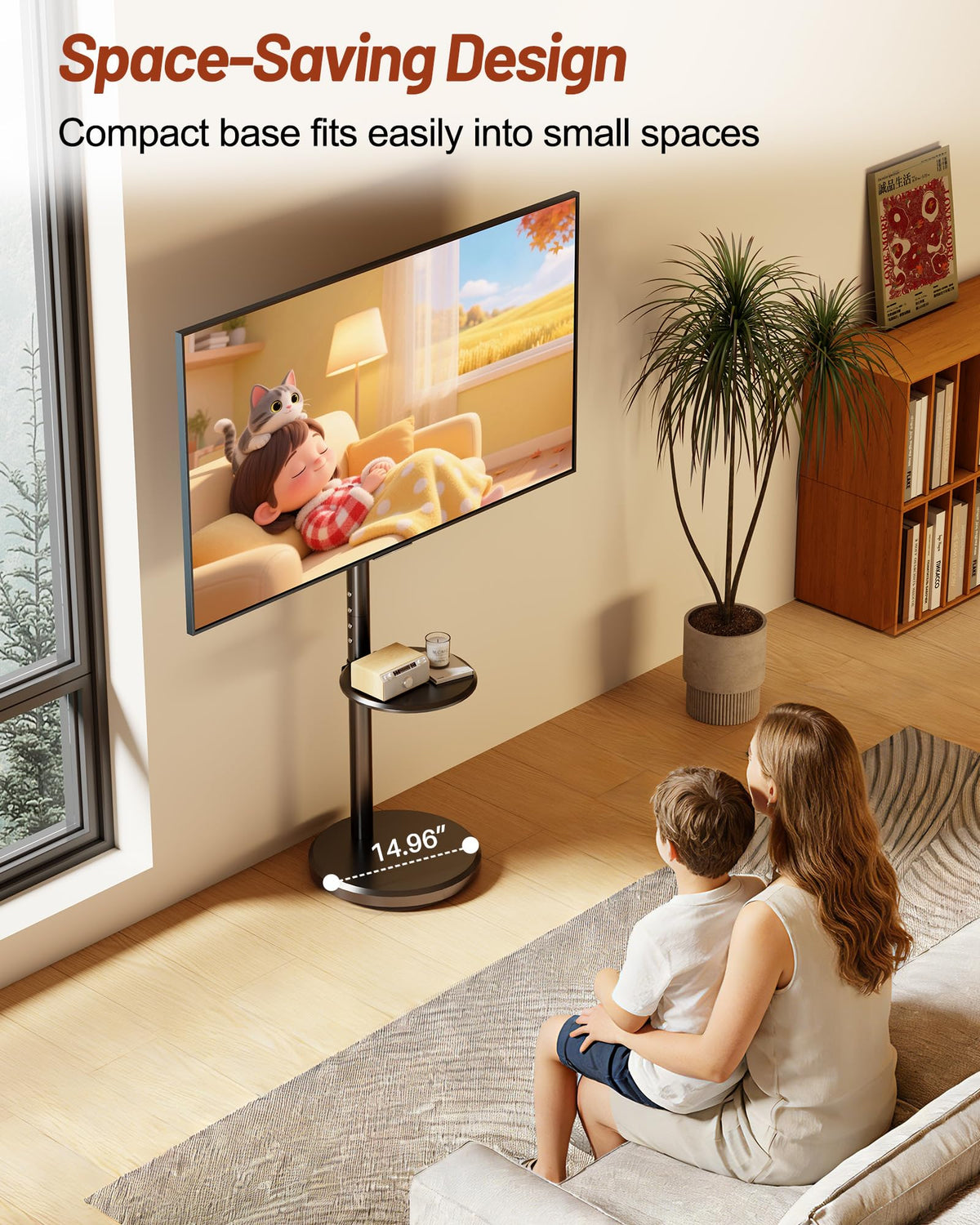 Rolling TV Stand with Shelf and Hidden Wheels C983841