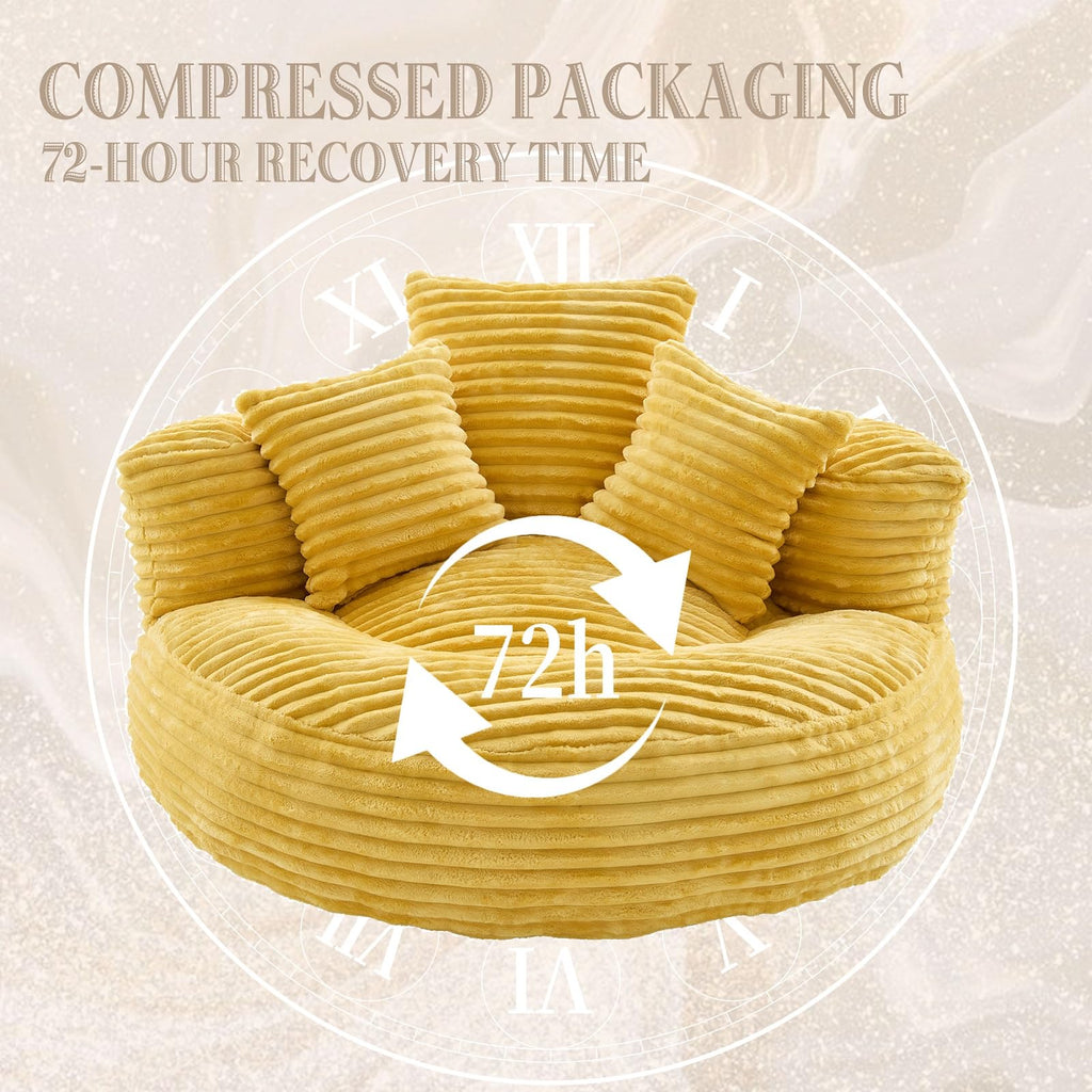Oversized Corduroy Bean Bag Chair with 3 Pillows J317806