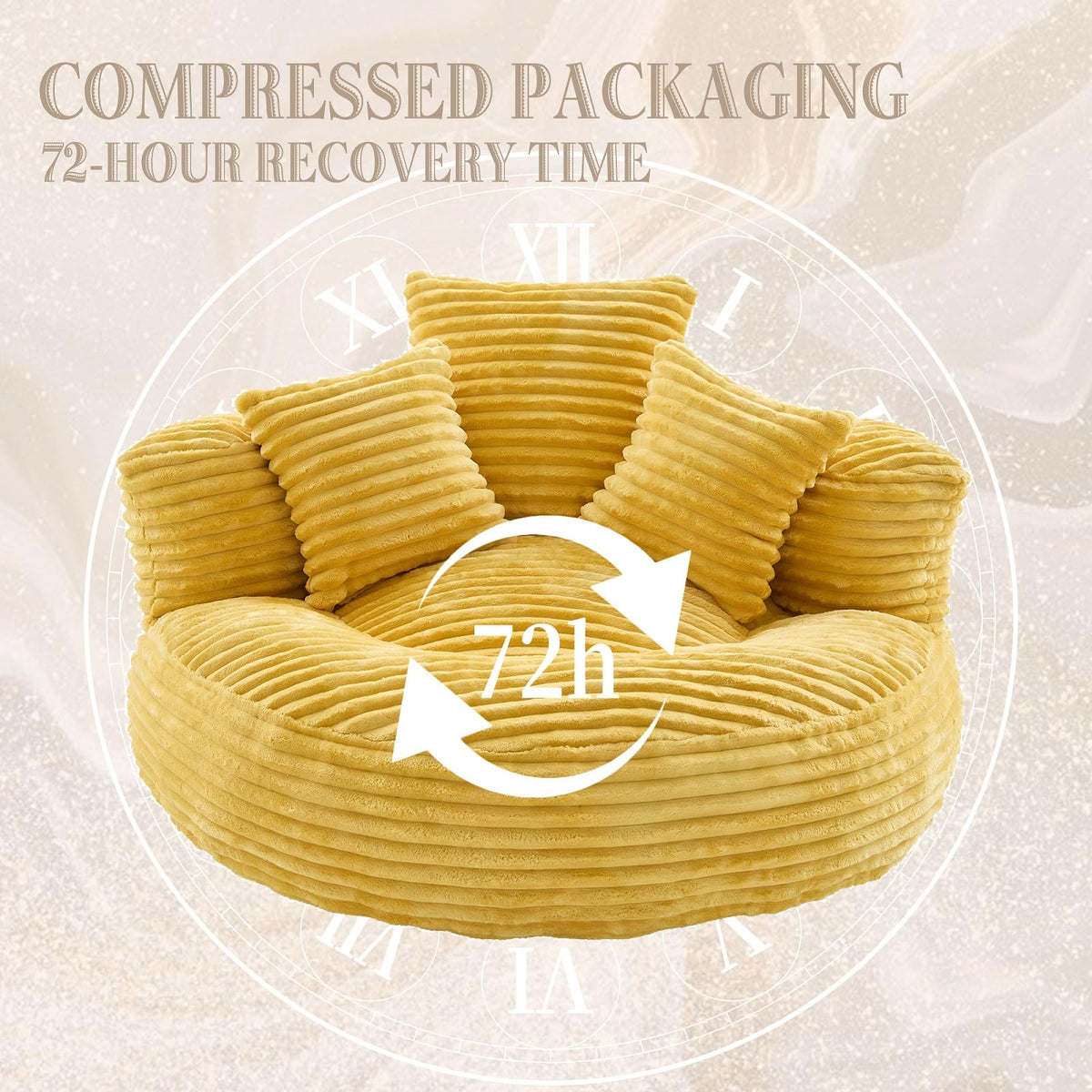 Oversized Corduroy Bean Bag Chair with 3 Pillows J317806