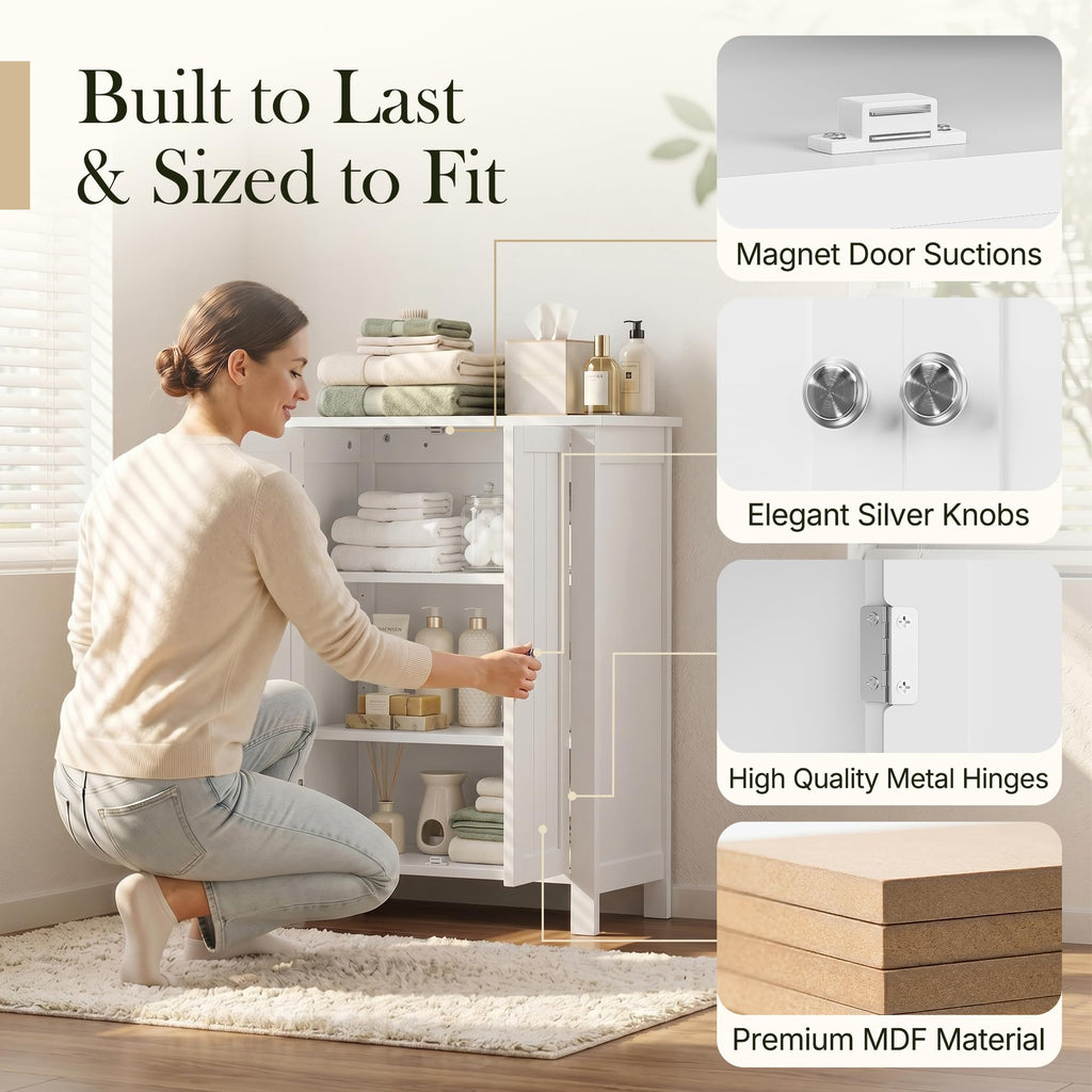 Bathroom Floor Storage Cabinet with Adjustable Shelf and Double Door C38084