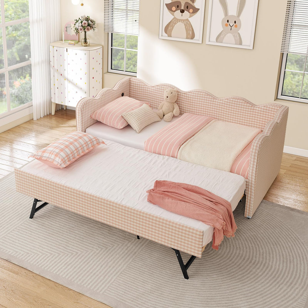 Twin Size Upholstered Daybed with Pop Up Trundle G866601