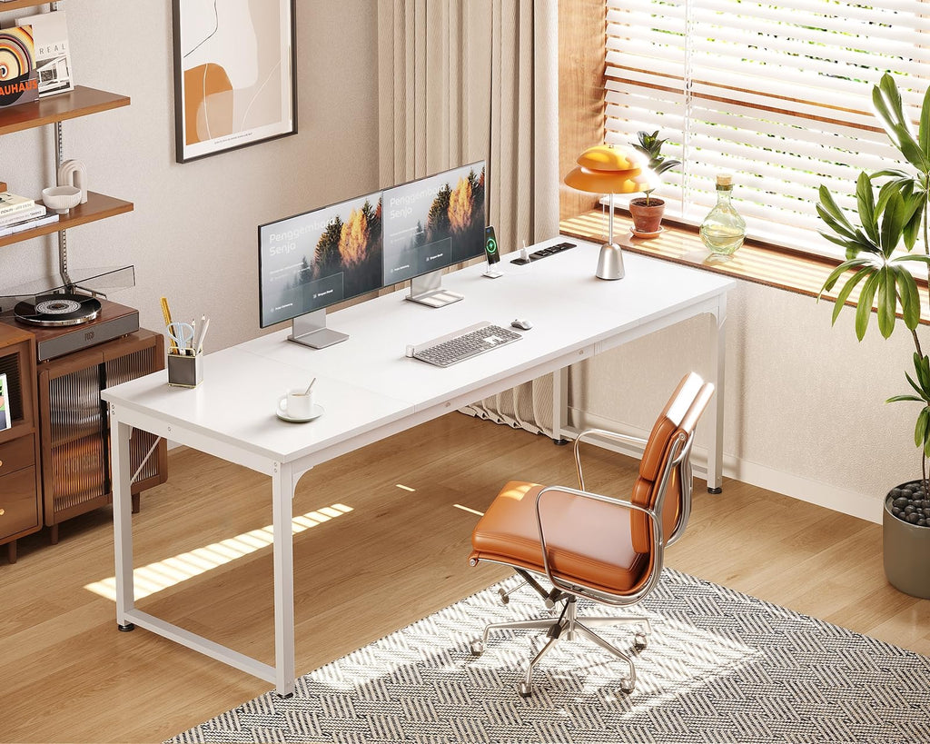71 Inch White Computer Desk with USB Ports C90515