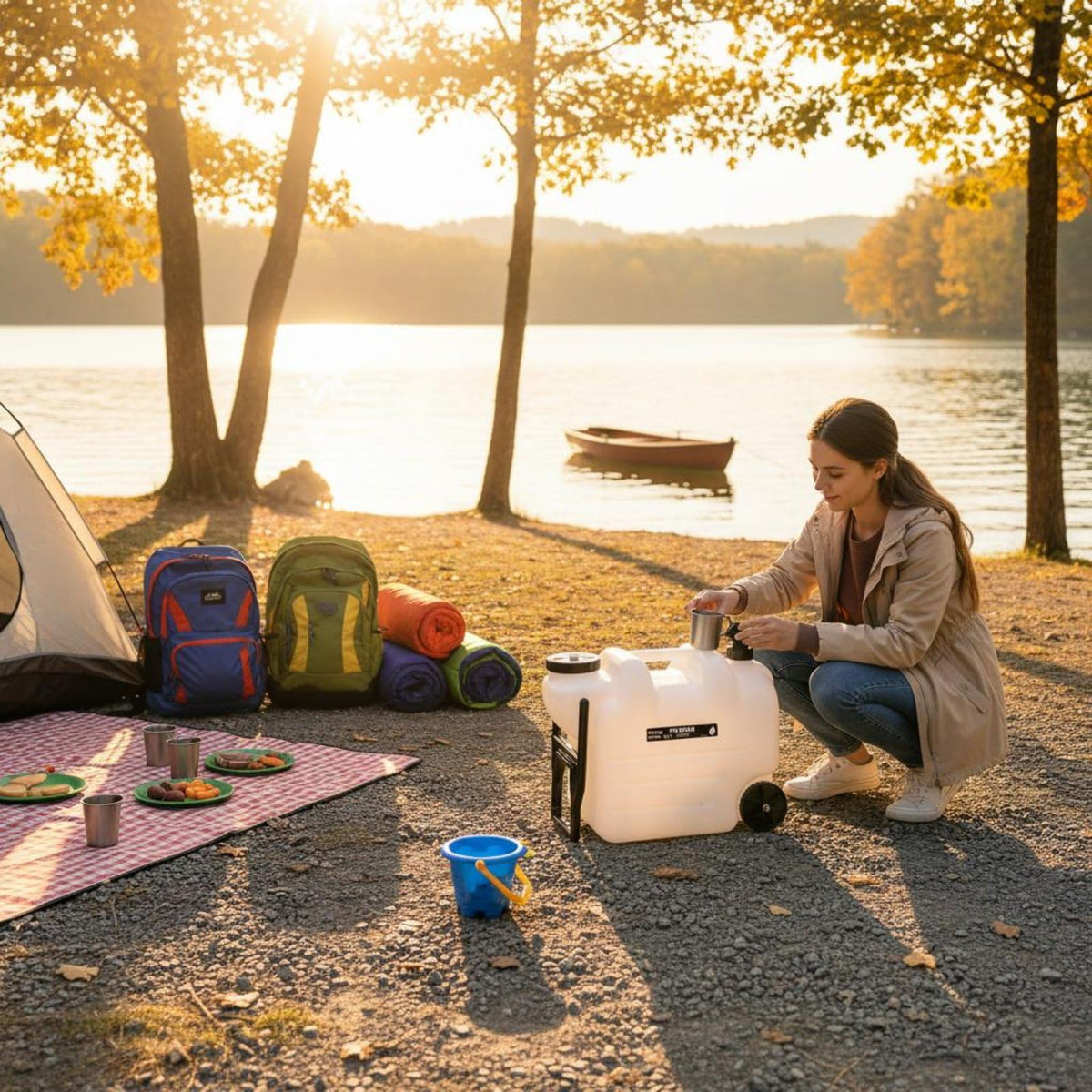 Portable Water Jug with Wheels and Built-In Tap E327279