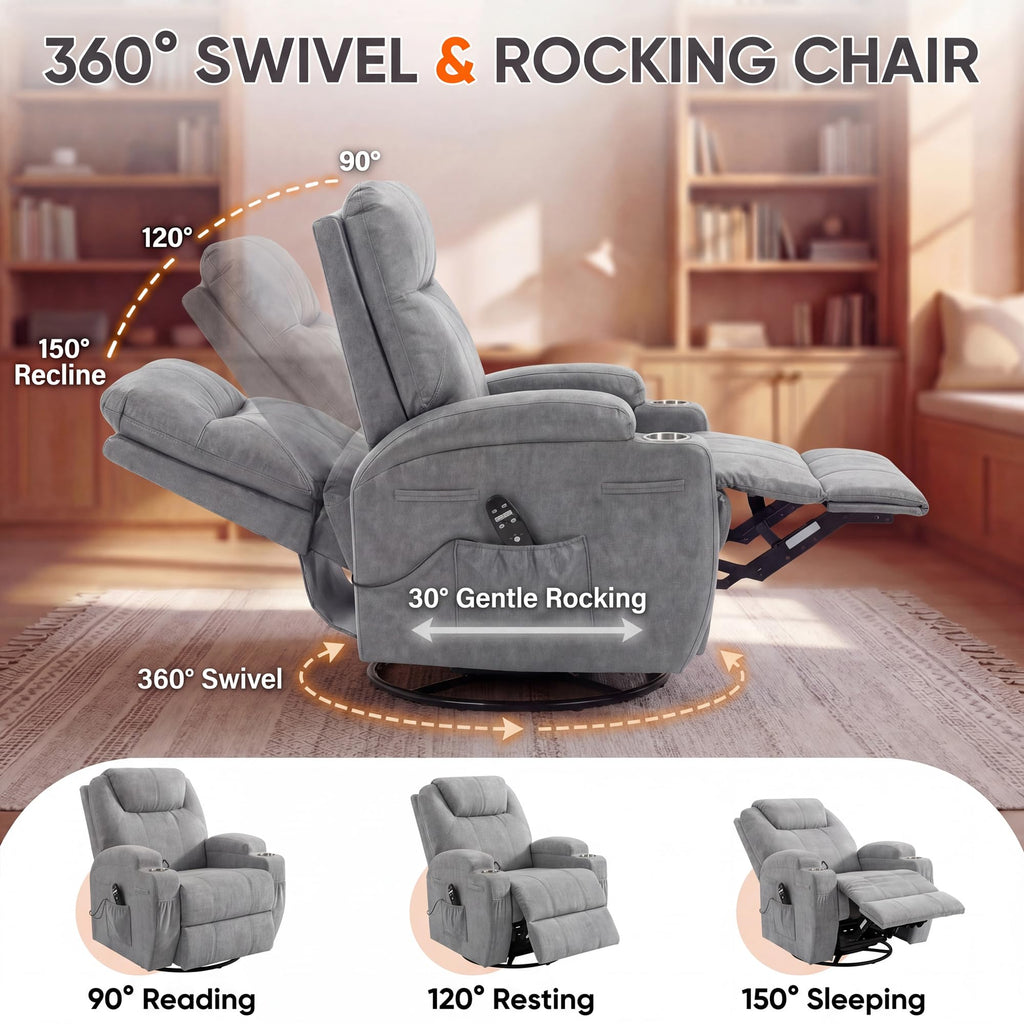 Small Swivel Rocker Recliner with Massage P598