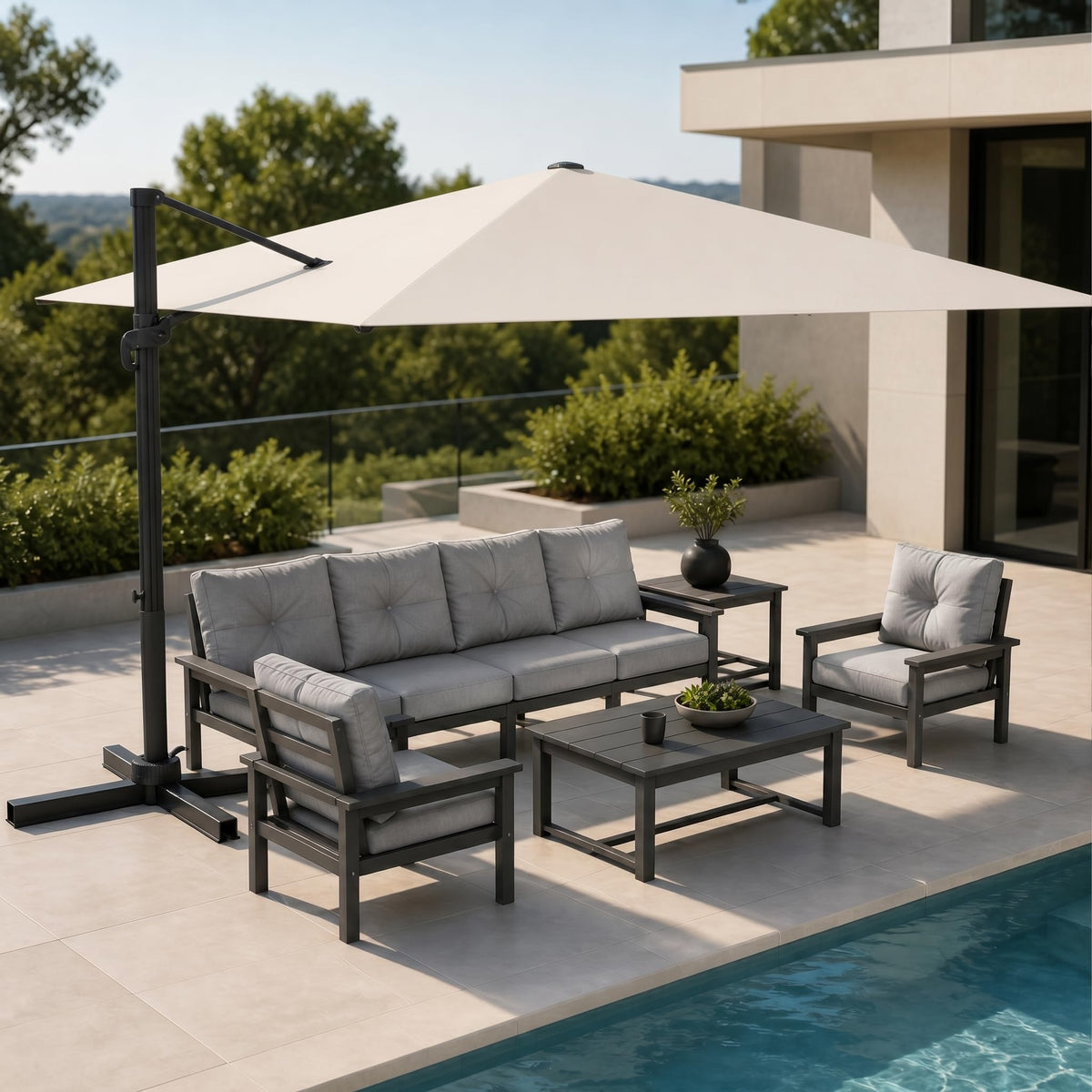 11ft Offset Cantilever Patio Umbrella with Solar Lights W878
