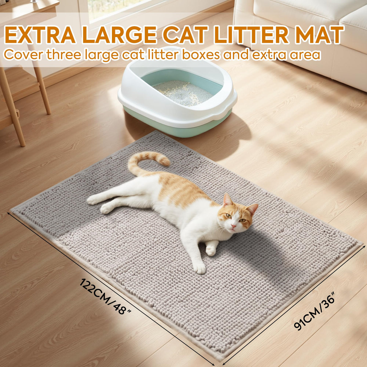 Soft Chenille Cat Litter Box Mat 48'' x 36'' O230497