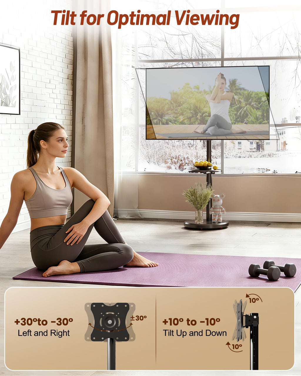 Rolling TV Stand with Shelf and Hidden Wheels C983841