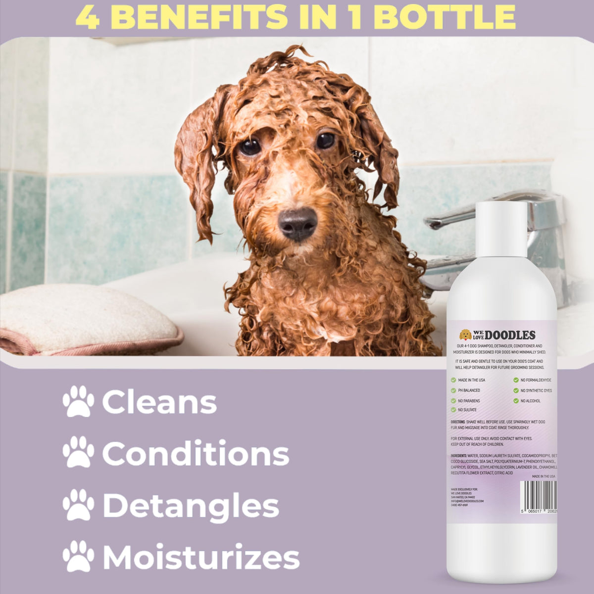 4-in-1 Dog Shampoo, Conditioner & Detangler, Lavender, 16 oz A195192