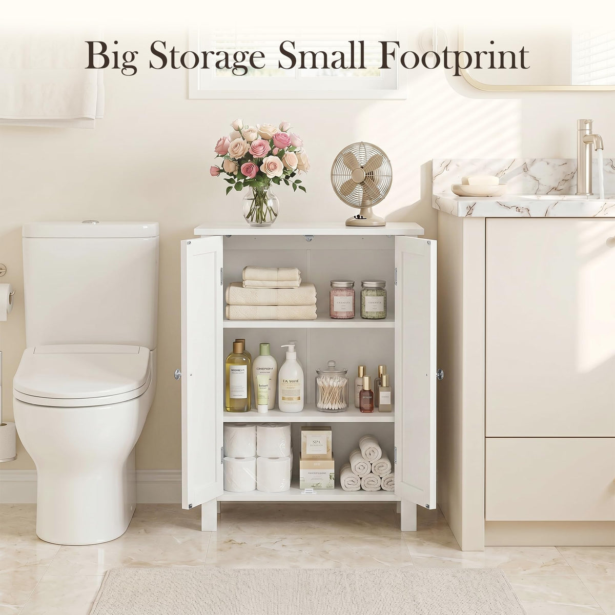 Bathroom Floor Storage Cabinet with Adjustable Shelf and Double Door C38084