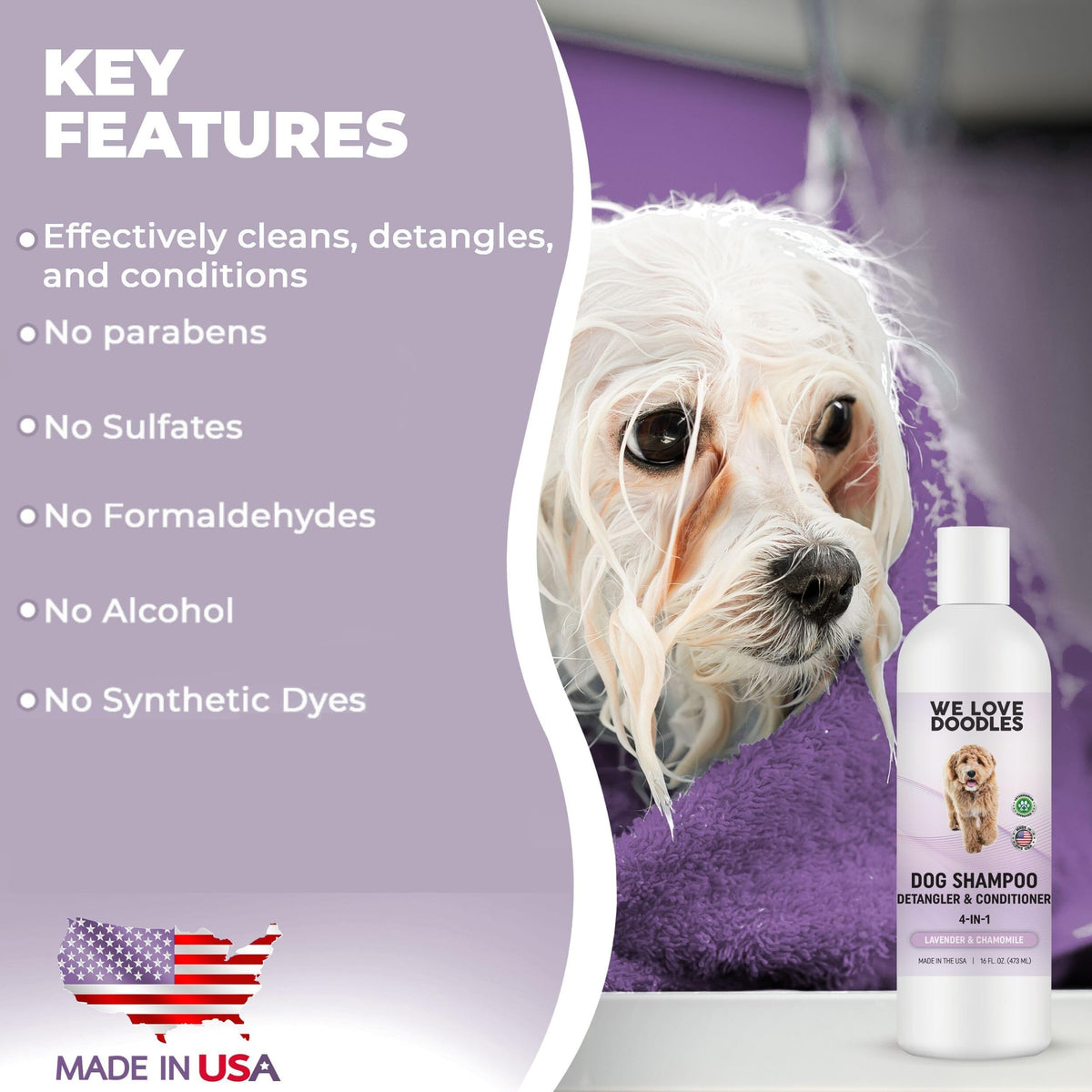 4-in-1 Dog Shampoo, Conditioner & Detangler, Lavender, 16 oz A195192