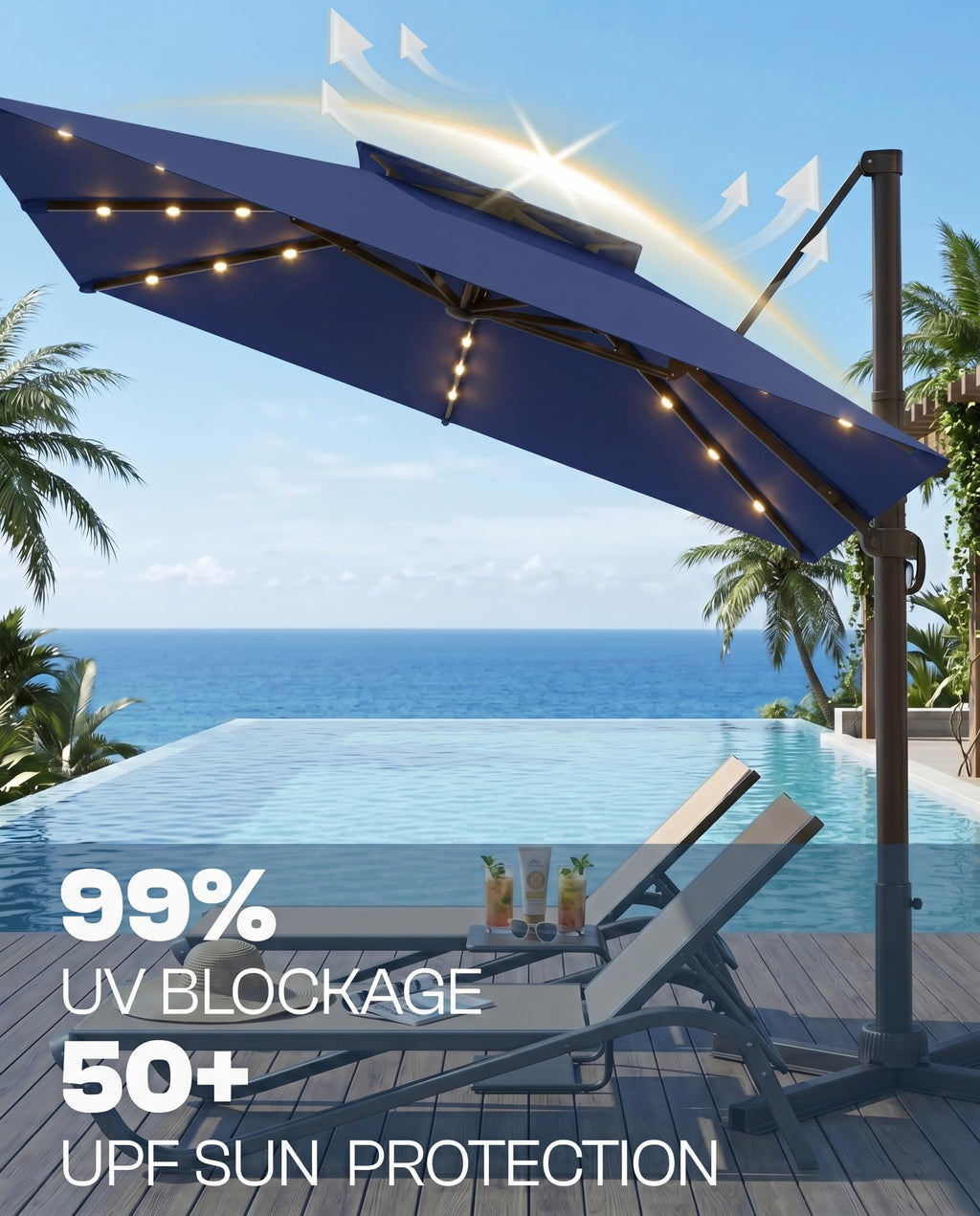 11x11 FT Double-Top Cantilever Patio Umbrella with Lights Z881