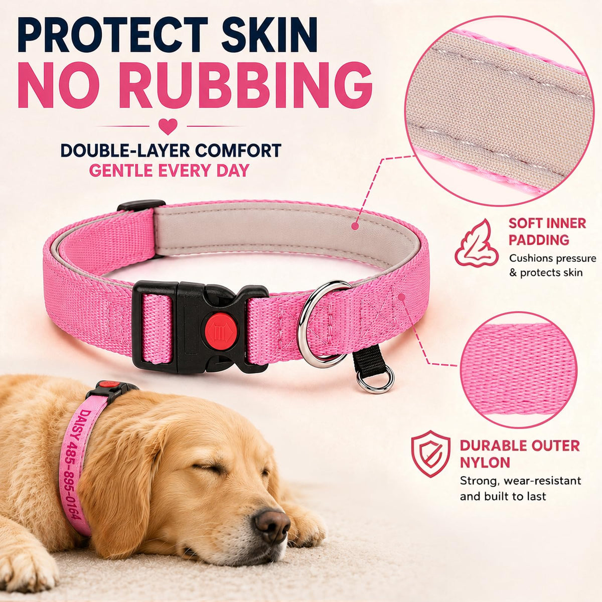 Custom Embroidered Dog Collar with Name and Number R858