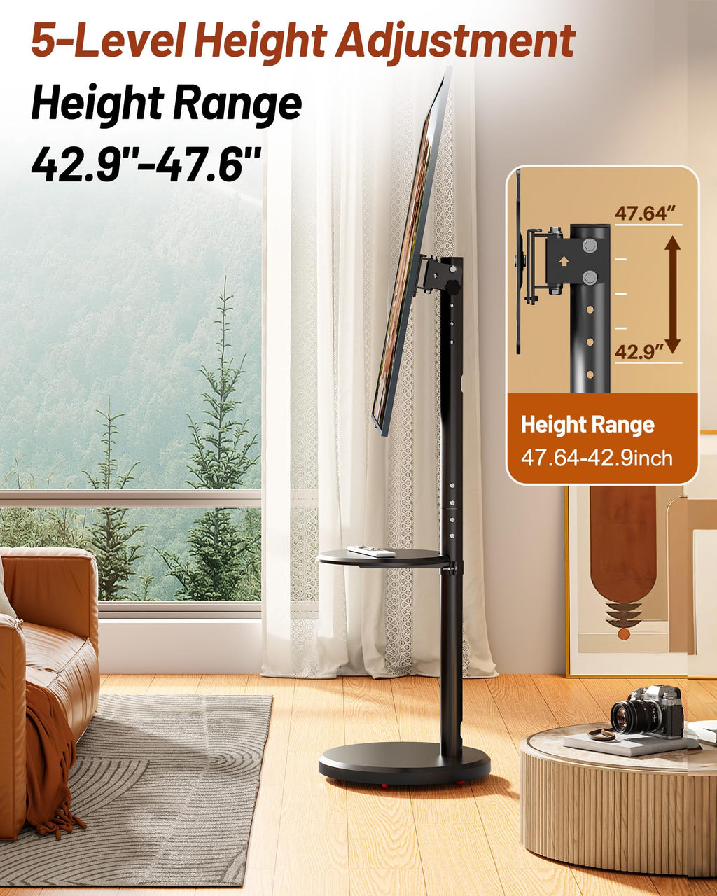 Rolling TV Stand with Shelf and Hidden Wheels C983841