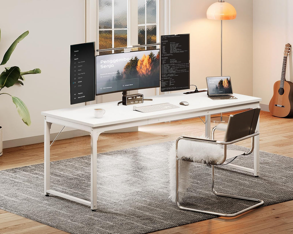 71 Inch White Computer Desk with USB Ports C90515