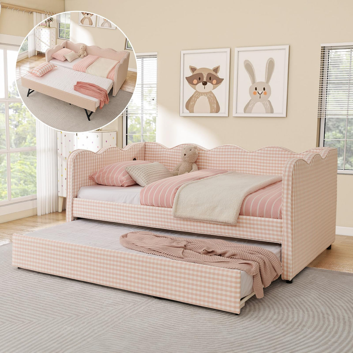Twin Size Upholstered Daybed with Pop Up Trundle G866601