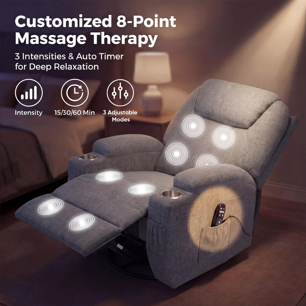 Small Swivel Rocker Recliner with Massage P598
